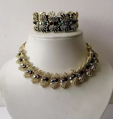 Buy Vintage Coro Necklace Bracelet Set 1950s Jewellery Faux Garnet Demi Parure Rare • 45£