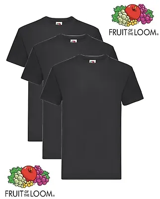 Buy Pack Of 3 Fruit Of The Loom Super Premium Plain BLACK Cotton T-Shirts Tees • 17.99£