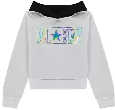 Buy *Sale* Converse Hoodie Junior Girls All Star Boxy 7-8 Y (122-128 Cm) White Black • 11.99£