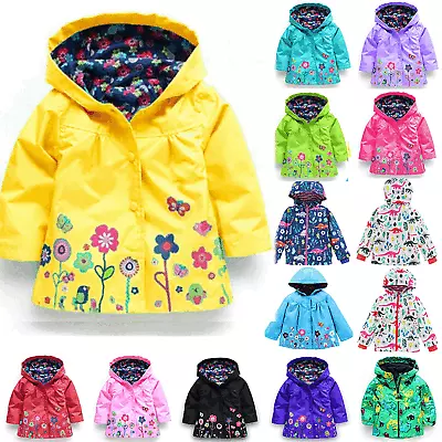 Buy Kids Girls Winter Jacket Zip Hooded Floral Rain Coat Windproof Hoodie Outwear ~ • 10.68£