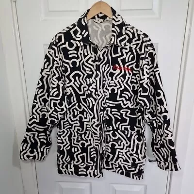Buy H&M X Keith Haring Chore Jacket Small Black White Patterned Twill Shacket Denim • 74.95£