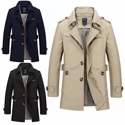 Buy Men's Formal Overcoat Slim Winter Warm Trench Coat Cardigan Outwear Long Jacket • 18.99£