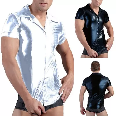Buy Shiny Men Top Shirt Short Slim T T-Shirt Clubwear Costume Top Tops Fit Wet • 20.44£
