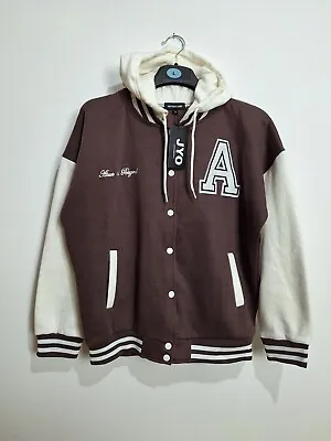 Buy Brown Chocolate And Off White Varsity HOODED Contrast Jacket Size 12 Women • 19.90£