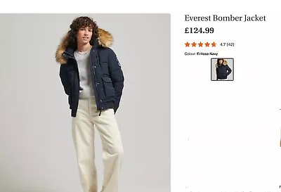 Buy Womens Superdry Everest Puffer Bomber Jacket Size UK 16 Navy Blue. • 55£