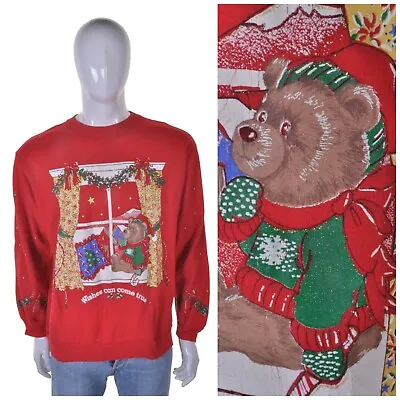 Buy True Vintage Christmas Teddy Jumper XL Cute Kitsch Ugly Tacky Sweater Sweatshirt • 24.99£