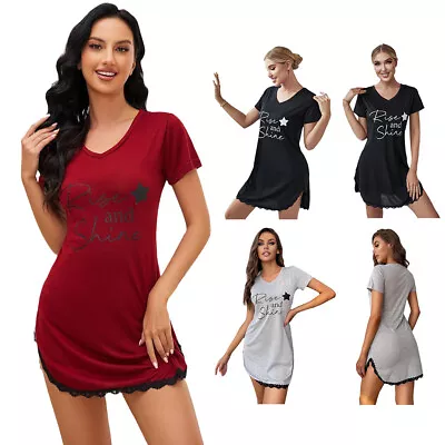Buy Pajamas Summer Women's Home Thin Short-sleeved V-neck Sexy Pure Nightdress • 18.99£