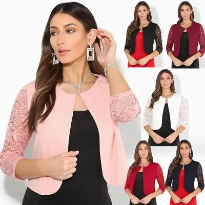 Buy Womens Ladies Bolero Shrug Lace Top Short Sleeve Cardigan Cropped Evening Jacket • 21.99£