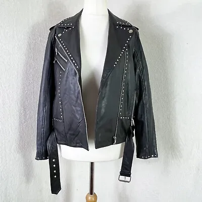 Buy Religion Leather Biker Jacket Black Studded Soft Lamb UK Size 8 XS New  • 59.99£