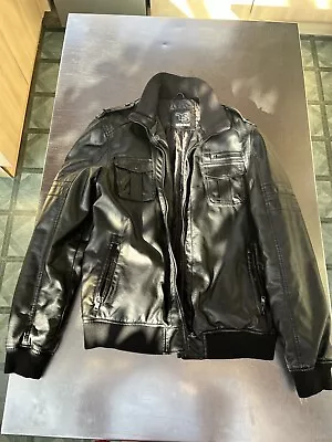 Buy Mens Twisted Soul Leather Look Jacket Worn Twice Size L • 10£