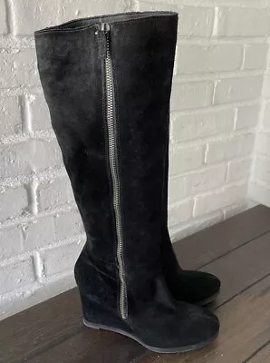 Buy Franco Sarto Watch Black Suede Women’s Tall Knee High Wedge Riding Boots Sz 7 M • 45.35£