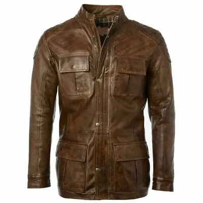 Buy Men's Timber Brown Duster Coat Leather Jacket Bomber Biker Air Force Cafe Racer • 89.99£