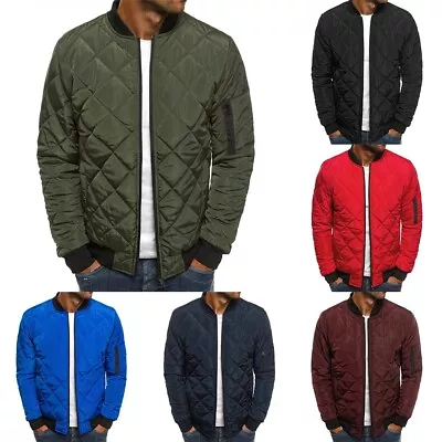 Buy Mens Zip Up Puffer Jacket Stand Collar Winter Warm Coat Outwear Royal Blue • 22.26£