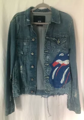 Buy Zara Distressed Rolling Stones Denim Jacket Size M • 45£