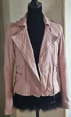 Buy Espirit Dusty Pink Leather Biker Jacket Size 8 • 39.99£