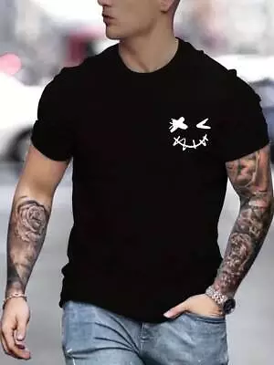 Buy Smile Face Mens Logo Short Sleeved Cotton T-shirt Casual Men's Everyday Wear Tee • 8.97£