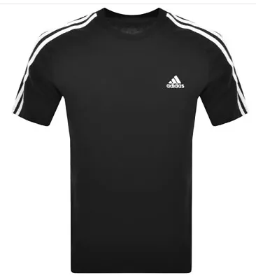 Buy Mens Adidas Essentials 3 Stripe Black Crewneck T-shirt - XS, S, M, L, XL, 2XL • 11.24£