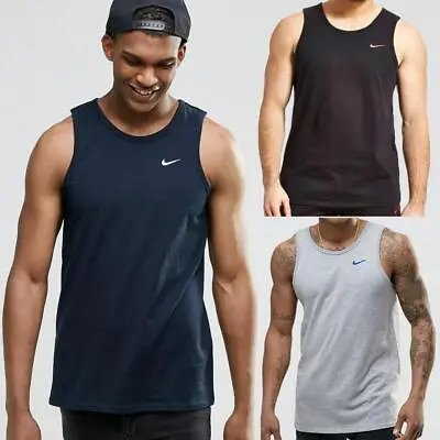 Buy Nike Mens Vest Embroidered Grey Swoosh Athletic Gym Training Tank Summer Top • 15.99£