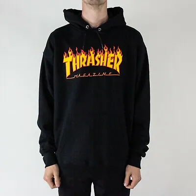 Buy Thrasher Flame Logo Pullover Hooded Sweatshirt – Black In Size S,M,L,XL • 69.99£