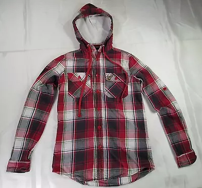 Buy Voi Jeans Size S Kids Age 13-14 Yrs Boys Red Cotton Hooded Shirt Flannel Hoodie • 14.98£