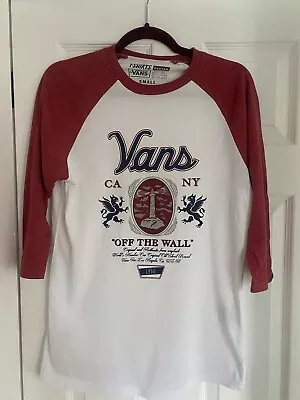 Buy Ladies Vans White Red Cropped 1/3 Sleeves Top T Shirt Size Small 8 10 Vguc • 2.99£