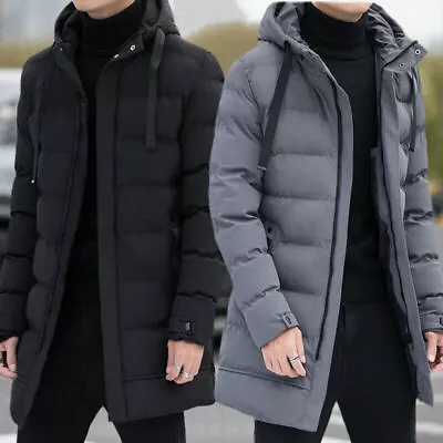 Buy Winter Mens Long Hooded Puffer Coat Down Bubble Jacket Quilted Padded Overcoat • 11.99£