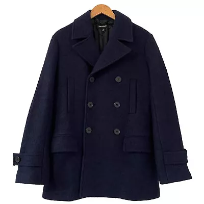 Buy Whistles Size Small Navy Blue Textured Wool Blend Pea Coat • 45£