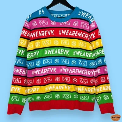 Buy VK Christmas Knitted Jumper Sweater Light Up Logo Striped Multicoloured • 19.99£
