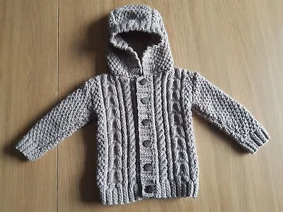 Buy Handknitted Baby Boys Arron Hooded Jacket 6 Button 9-18 Mths • 1.75£