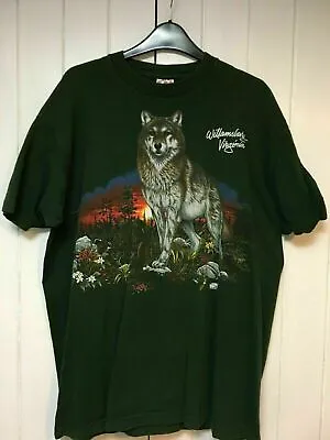Buy Vintage Wolf Fruit Of The Loom T Shirt XL 80s/90s Green Pristine Condition • 30£