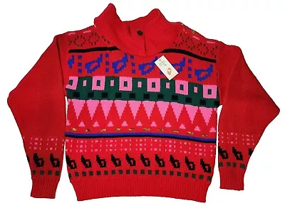 Buy Christmas New Pandora Knit Sweater Red 80s Sz M Fair Isle Pattern L-Sleeve Vtg • 15.07£