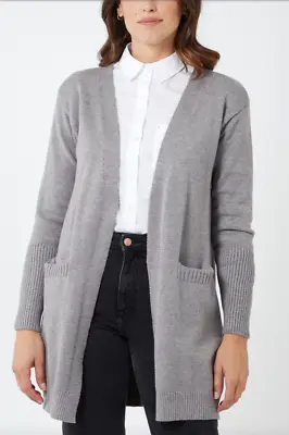 Buy Women's Grey Open Front Hip Length Knit Cardigan With Pocket.More Colour.UK 8-16 • 34.99£