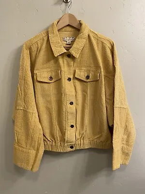 Buy Band Of The Free Women’s Sz Large Yellow Oversized Corduroy Bomber Style Jacket • 19.24£
