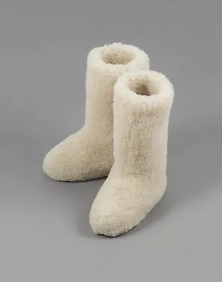 Buy Size 6 (40 EU) WHITE CALF TALL MENS WOOL BOOTS WARM NATURAL SLIPPERS SHEEP • 19.90£