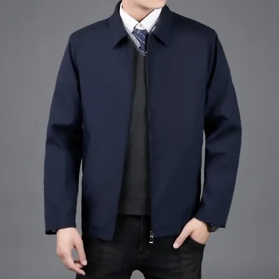 Buy Mens Solid Color Casual Slim Fit Fashion Outwear Coat Lapel Collar Zipper Jacket • 33.48£