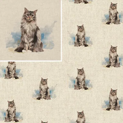 Buy Cotton Rich Linen Look Fabric Sitting Cat Or Panel Upholstery • 4.75£