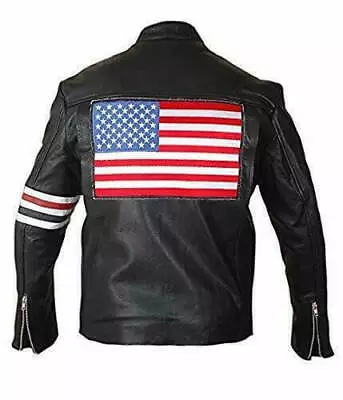 Buy Peter Fonda Easy Rider Black Cowhide Motorcycle Biker Leather Jacket • 85.49£