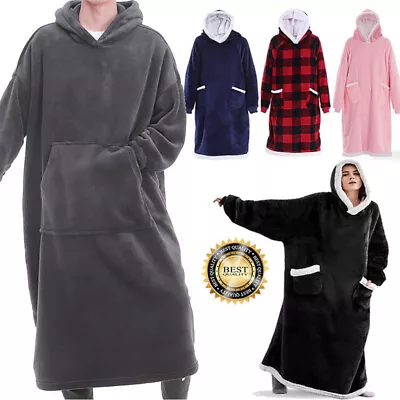 Buy UK Men&Women Extra Long Hoodie Blanket Oversized Hooded Sweatshirt Sherpa Fleece • 11.95£