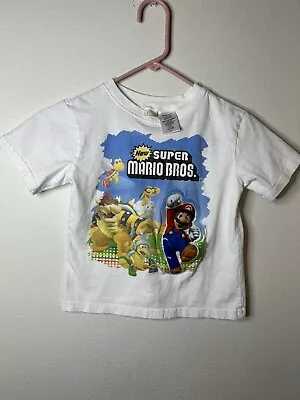 Buy Super Mario Bros Bowser Nintendo White  Tshirt Youth Small 4/5 2008 • 15.78£
