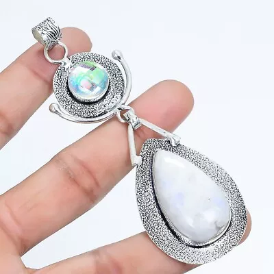Buy Rainbow Moonstone, Mystic Topaz Gemstone Silver Jewelry Pendant 3.7  PLG256 • 8.81£