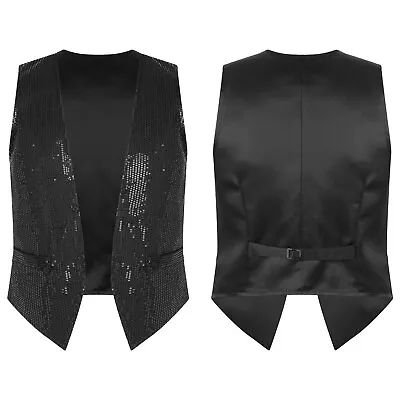 Buy UK Men Women Glitter Sequin Waistcoat Vest Party Show Sleeveless Shiny Jacket • 18.69£