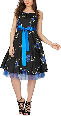 Buy Vintage Infinity 50's Black Floral Swing Pin-Up Rockabilly Wedding Prom Dress • 13.99£