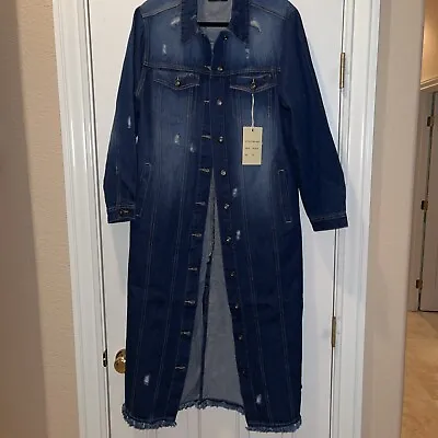 Buy Blue Age Women ‘s Destroyed Denim Long Jacket Size M • 66.14£