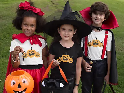 Buy 3 Pumpkin Halloween Face Happy Spooky All Hallows Eve Tshirt Childrens Tops • 6.49£