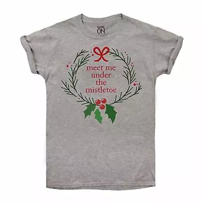 Buy Game On Women's Ladies T-shirt, Meet Me Under The Mistletoe, Grey, Size. M • 5.98£