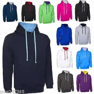 Buy Men's Premium Contrast Colour Fleece Hoodie Sweatshirt  Size XS To 4XL • 16.95£