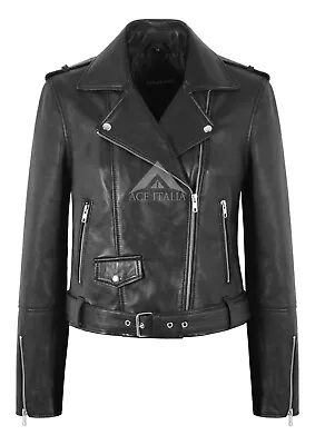 Buy Women's Marlon Brando Real Leather Jacket Black Motorbike Fitted Biker Style • 72£