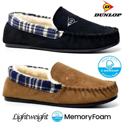 Buy Mens Slippers Dunlop Winter Warm Fur Memory Foam Loafers Slip On Moccasin Shoes • 11.95£