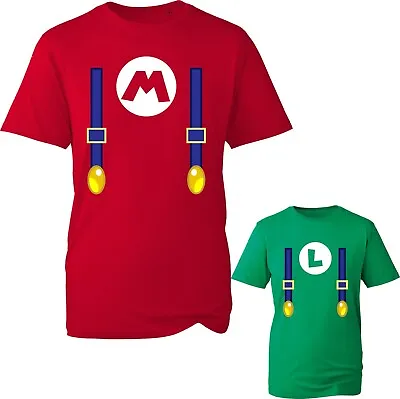 Buy Super Mario Luigi Matching T-Shirt Front Big Print Adult Kids Unisex Tee Top Fun • 12.99£