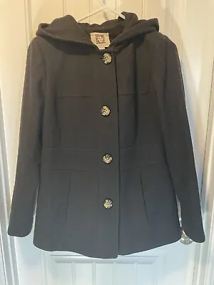 Buy Anne Klein Hooded Black Wool Pea Coat Jacket Size M Pockets Women’s • 28.41£